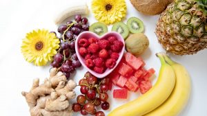Fruit Raspberries Kiwi Watermelon Flowers Ginger Bananas Pineapple Flatlay